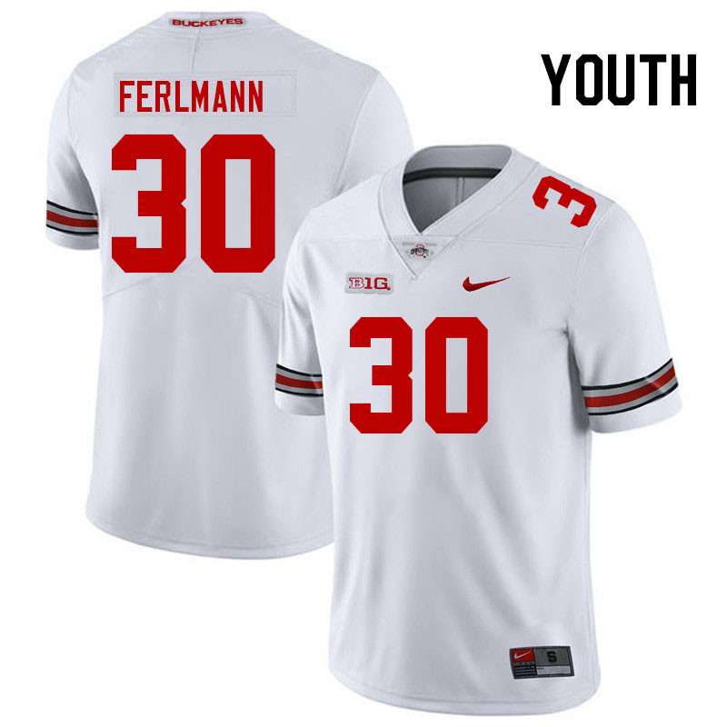 Ohio State Buckeyes John Ferlmann Youth #30 White Authentic Stitched College Football Jersey